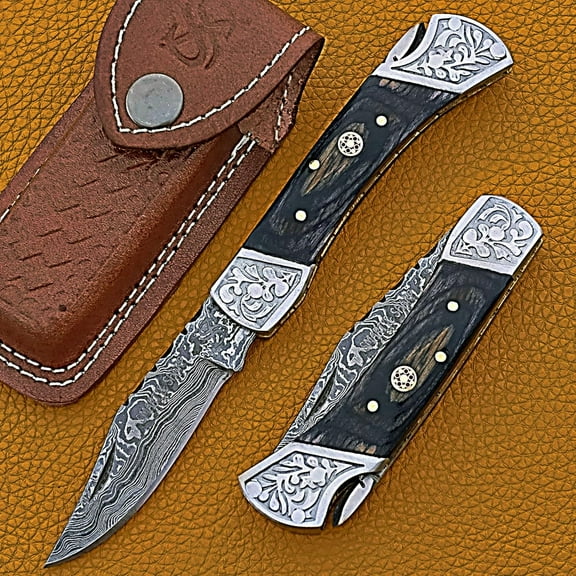 SS SMART & SHARP SPORTS INC Custom Handmade Damascus Steel Pocket Knife AR-17413 (Black Colored wood)