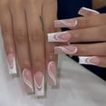 thumbnail image 5 of 24pcs Long Ballet False Nail Full Cover Fake Nail Grey White Marble Design Nails Tip French Coffin Nails Press On Nails, 5 of 6