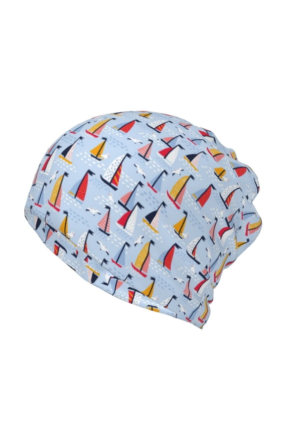 Sailboats And Seagulls Cotton Slouchy Beanie Hat for Men/Women,Lightweight Oversize Large Thin Skull Cap Night Sleeping Cap