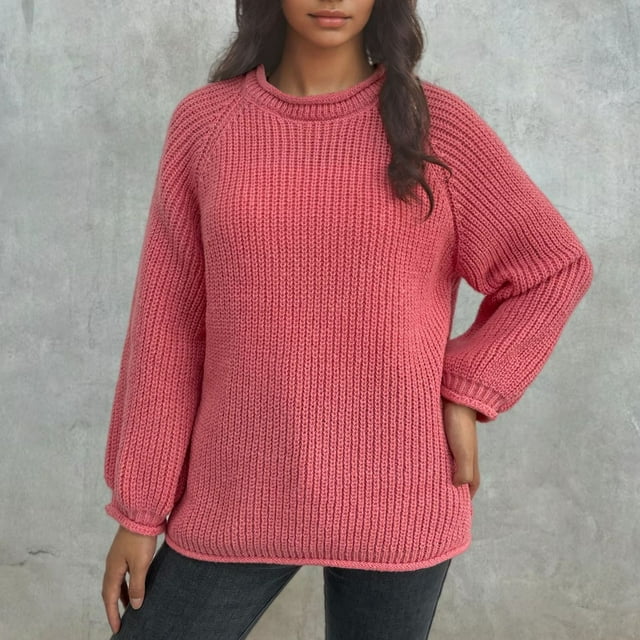 BVOFAR Sweaters for Women Plus Size Solid Color Pullovers Long Sleeve Round Neck Tops Casual Loose Fit Sweater