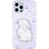 Purple Floral Bunny Phone Case for iPhone 15 Pro Max, Cute Korea 3D Rabbit Tulip Flower Cartoon Case with Rabbit Hold Stand for Women Girls