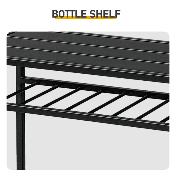 Outdoor Patio Bar Table with Multi-Tier Storage Shelves & Wine Glass Rack, Iron Bar Table, 110 x 40 x 94 cm