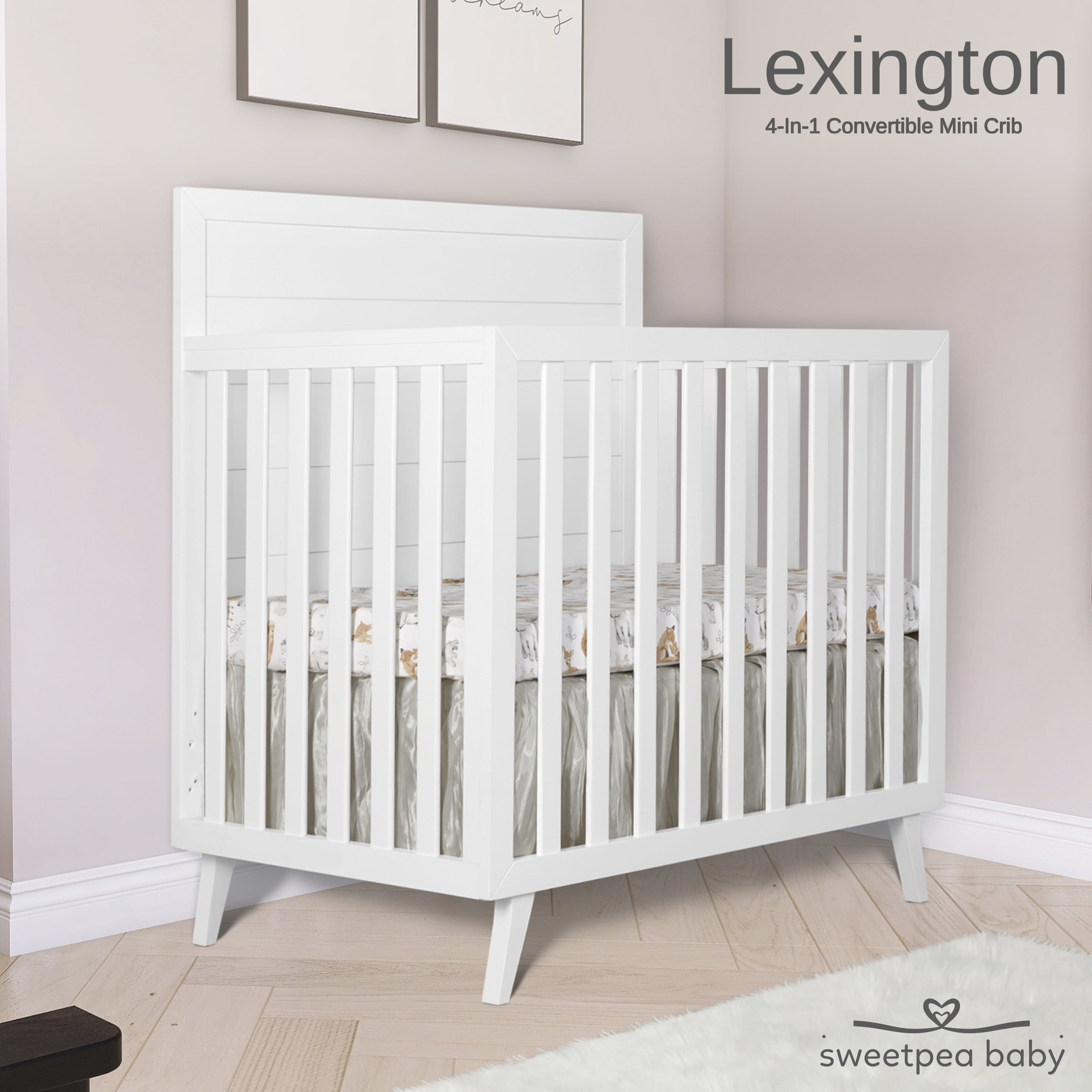 Dream On Me Lexington 4 in 1 Baby Convertible Mini Crib, Sustainable New Zealand Pinewood, White