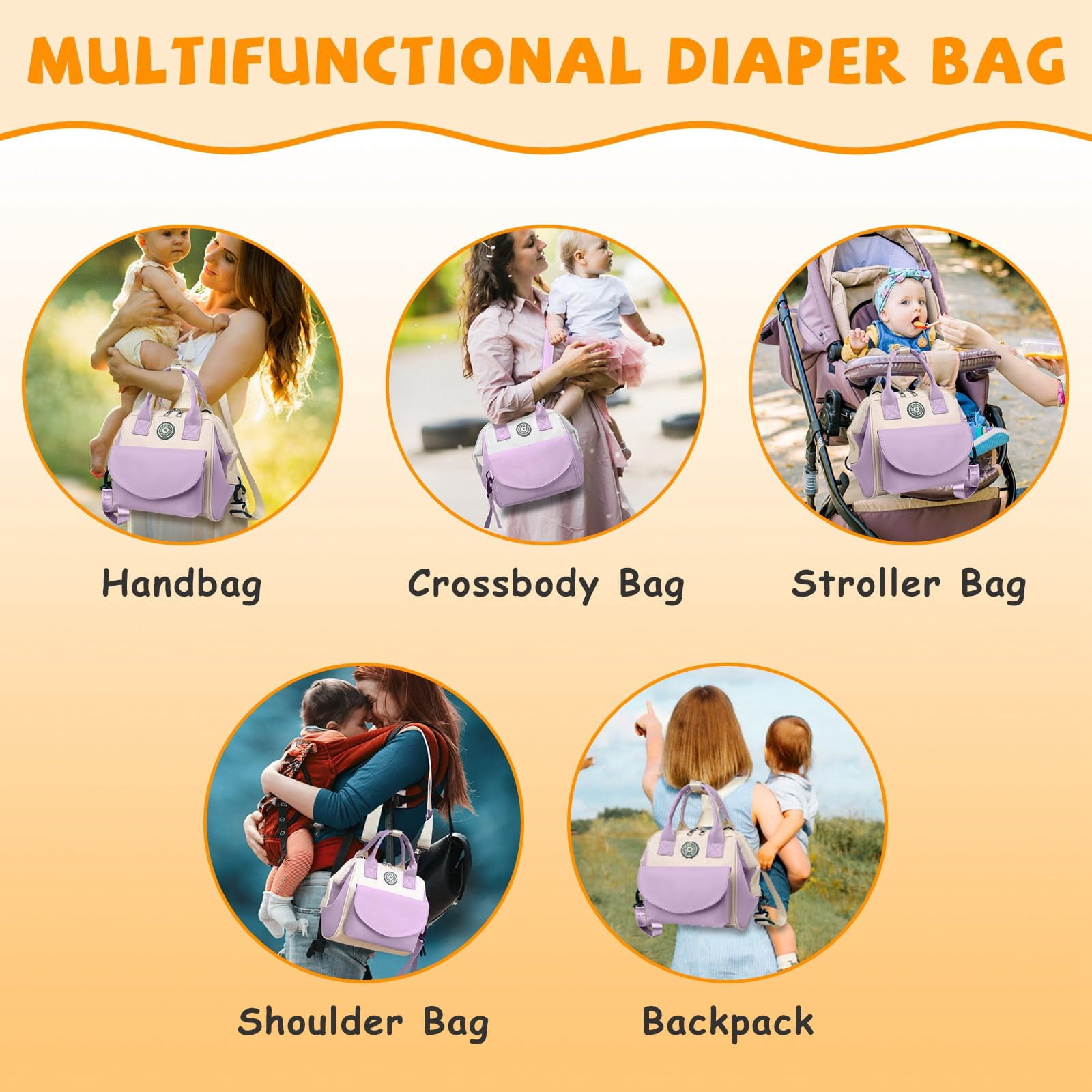 NCY Diaper Bag Tote, Baby Bag for Mom w/6 Pockets Burp Cloth Adjustable Shoulder Strap Detachable Small Bag