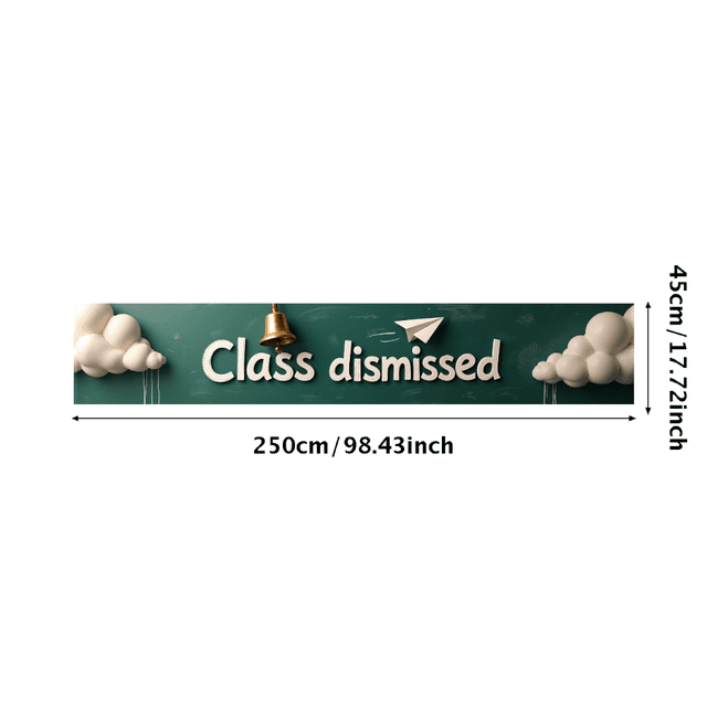 Chalkboard Style Class Dismissed Banner with Clouds Paper Plane and Bell Backdrop Party Decorations for School Events Graduation Celebrations End of Semester Parties and Classroom Decor