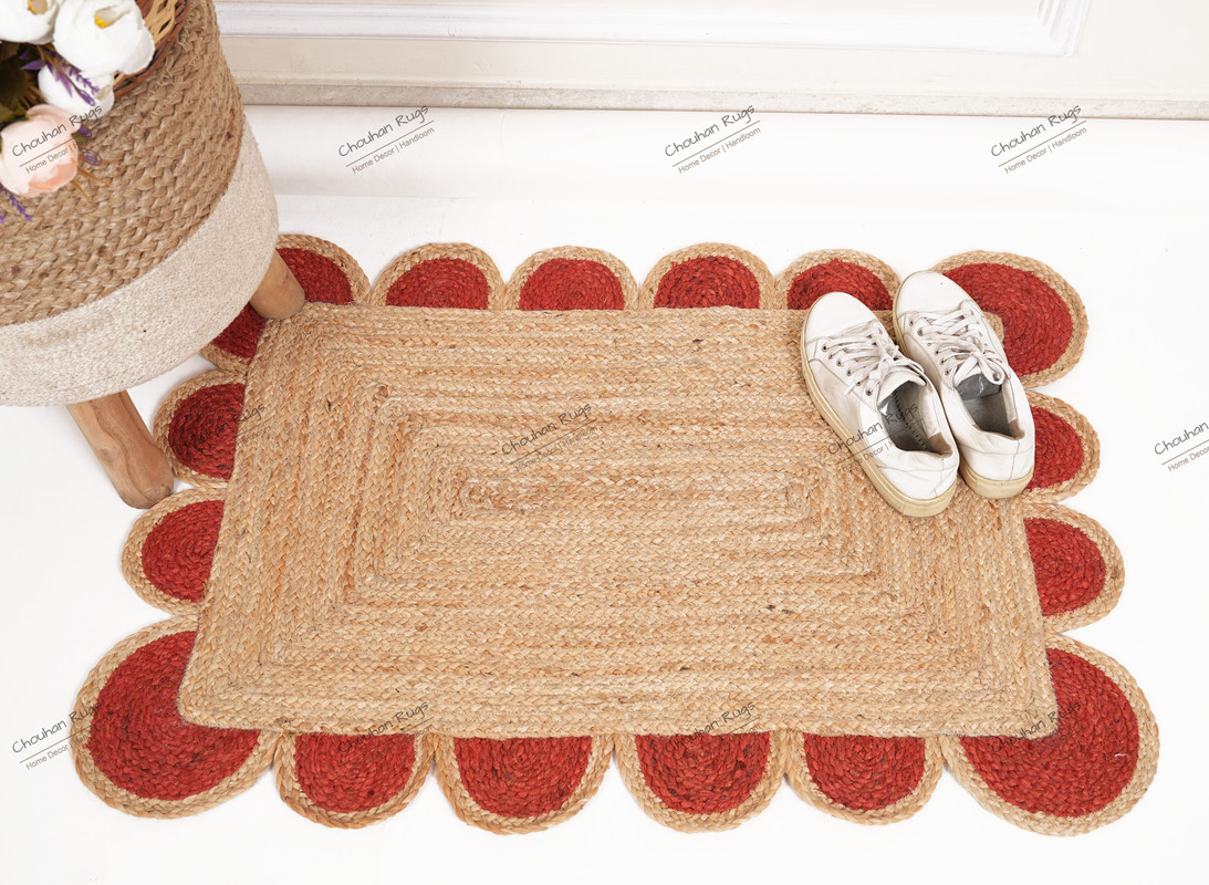 Hand Braided Natural Jute Rug Beige and Red Area Rug Rectangle Rug