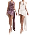 thumbnail image 2 of Gupgi Robe Courte pour Femme Couleur Unie Sans Manches à Col Licou Robes Dos Nu à Nouer Fleur Irrégulière Robe de Soirée, 2 of 9
