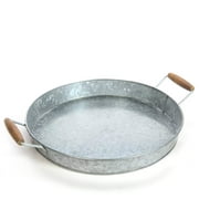 Galvanized Round Tray w/Wooden Handles for Home, Office, Party, Wedding, Spa, Serving