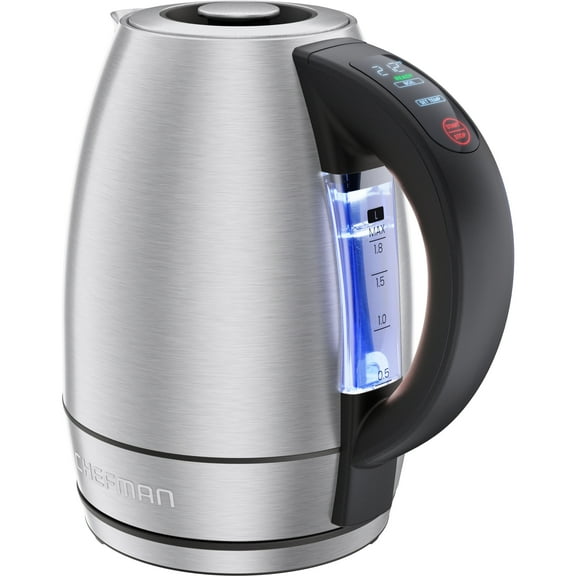Bouilloire électrique Chefman 1,8 L à température personnalisable, 1 500 W avec contrôle numérique de la température – Acier inoxydable, neuve