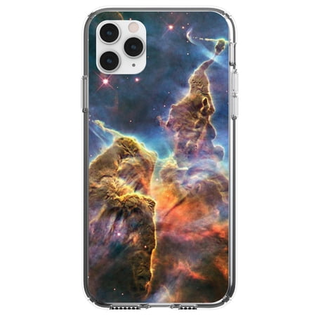 DistinctInk Clear Shockproof Hybrid Case for iPhone 11 (6.1 Screen) - TPU Bumper Acrylic Back Tempered Glass Screen Protector - Blue Yellow Orange Carina Nebula - Show Your Love of Astronomy