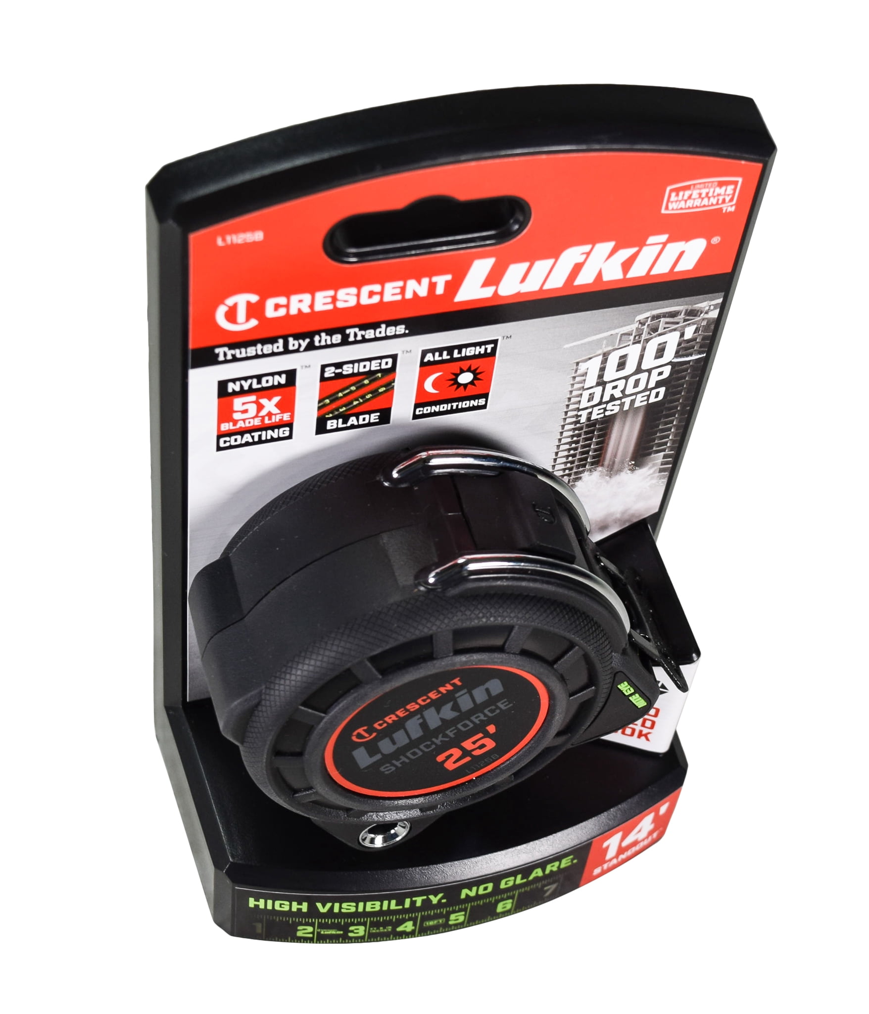 Lufkin L1125B 1-3/16" x 25' Shockforce Nite Eye Dual Sided Tape Measure