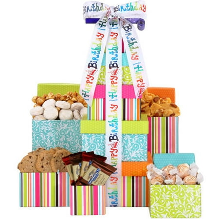 Alder Creek Gift Baskets Happy Birthday Treats Tower Gift (Best Smoked Salmon Gift Baskets)