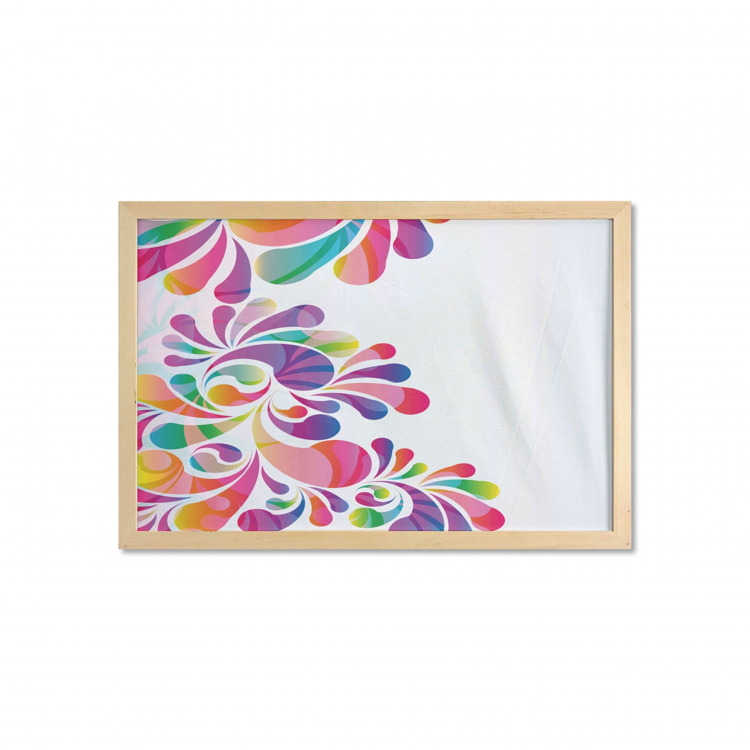 Rainbow Wall Art with Frame, Floral Themed Design Curvy Colorful