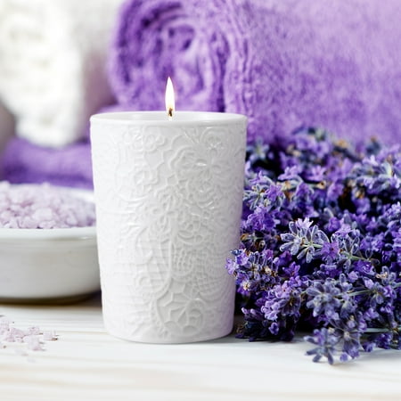 Christmas Gifts Under 40 Holiday Gift, Christmas Candles,Lavender Scented Candle in Lace Textured Cup with Handy 3-In-1 Kit, 9.9 Oz 100% Soy Wax 40 Hours Burn, Exquisite Ceramic Cup Set with Beautiful Gift Box ()