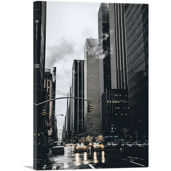 ARTCANVAS Rainy Streets of New York Canvas Art Print - Size: 26" x 18" (0.75" Deep)
