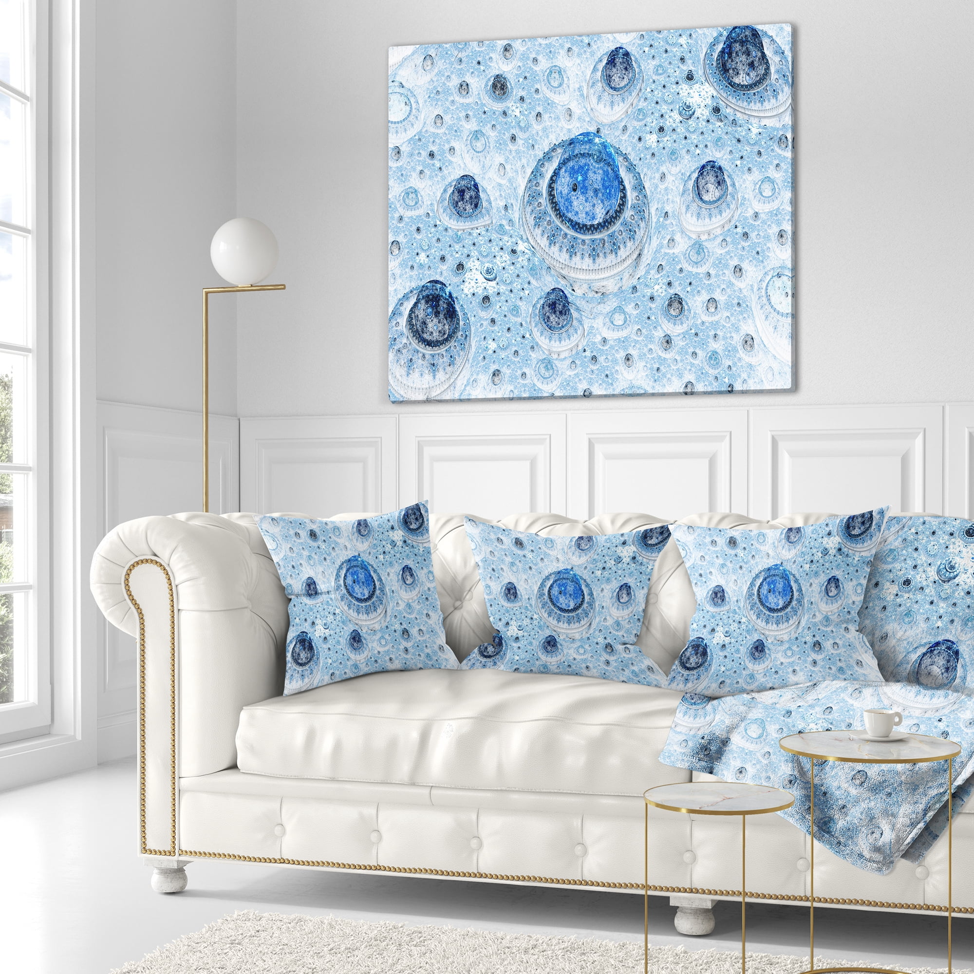 Designart Light Blue Fractal Exotic Planet - Abstract Throw Pillow - 16x16