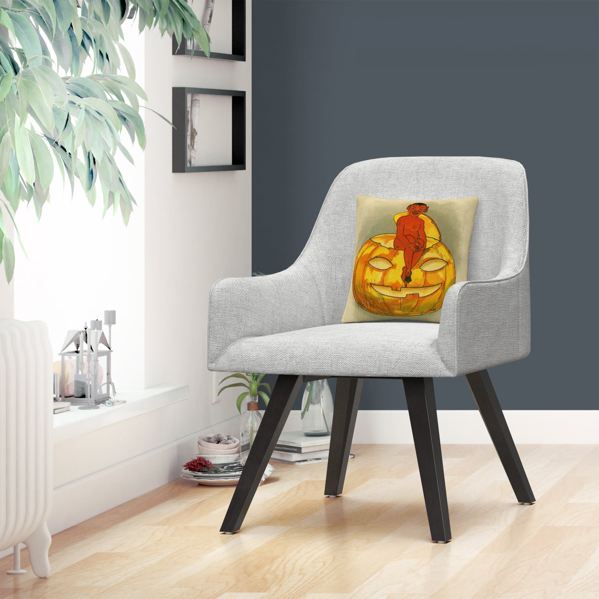 Little Red Devil On Pumpkin Halloween By Abc 16 X 16 Decorative Throw Pillow