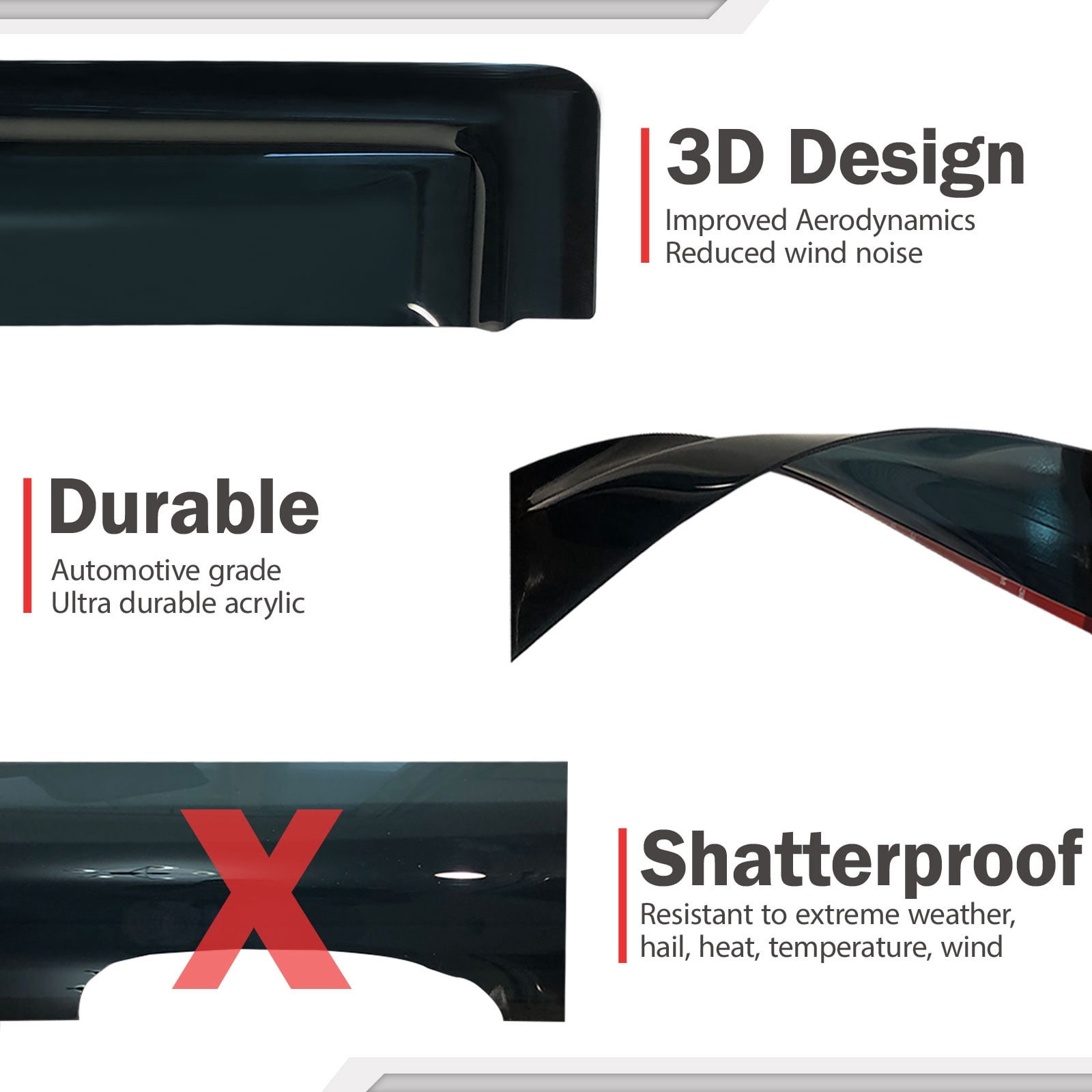 JSP Side Window Deflector Strip, Out-Channel Rain Guard for Chevrolet Cruze 2016-2019, Dark Smoke Acrylic, Adhesive Tape Mount Wind/Sun/Rain Shade, Set of 4