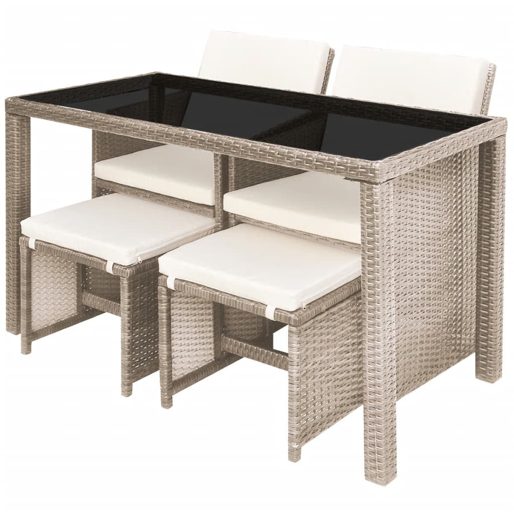 Kepooman 5 Pcs Patio Rattan Dining Table Sets with Glass Table for Outdoor Garden, Beige Kepooman 5 Pcs Patio Rattan Dining Table Sets with Glass Table for Outdoor Garden, Beige