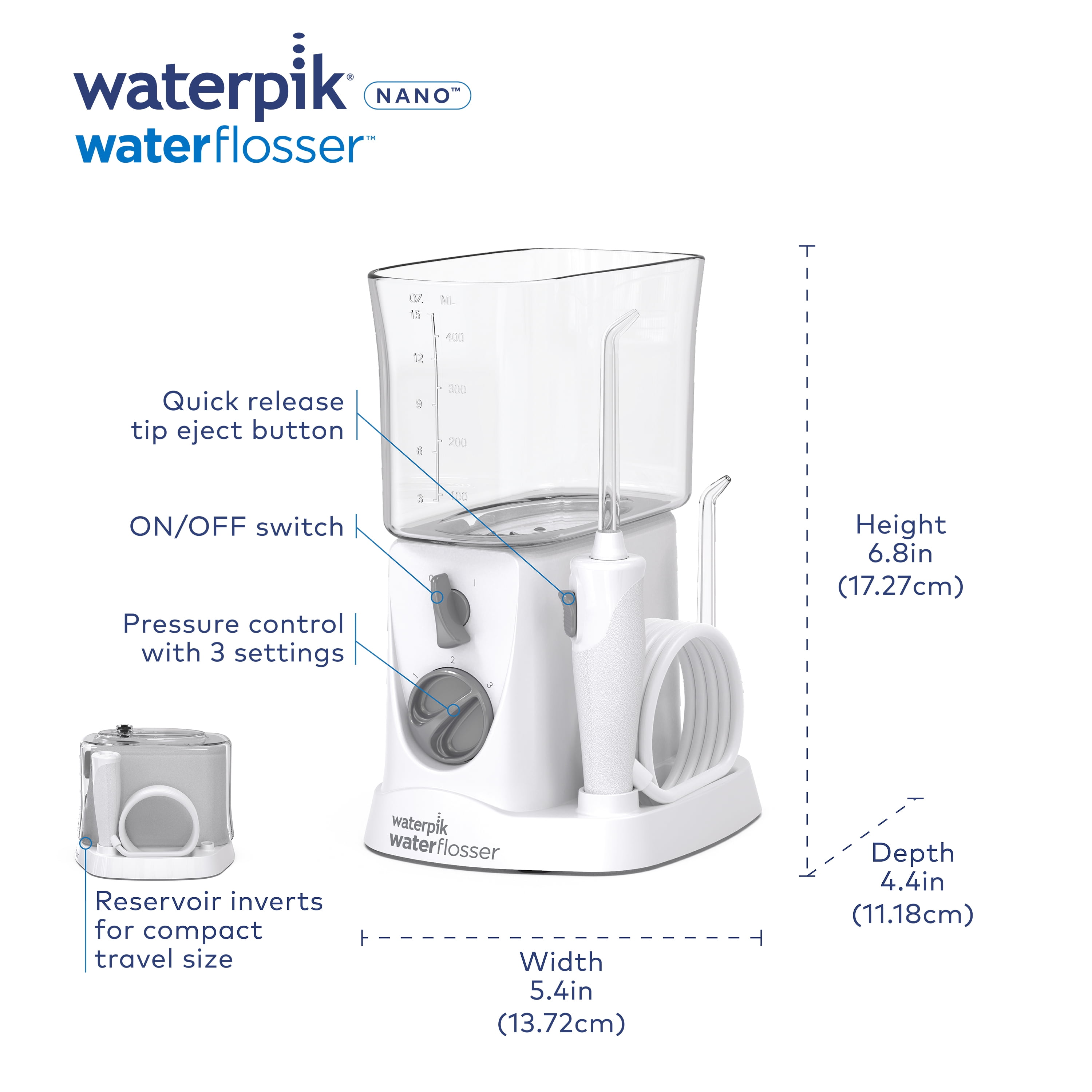 Waterpik Nano Compact Water Flosser, WP-310 White - Walmart.com