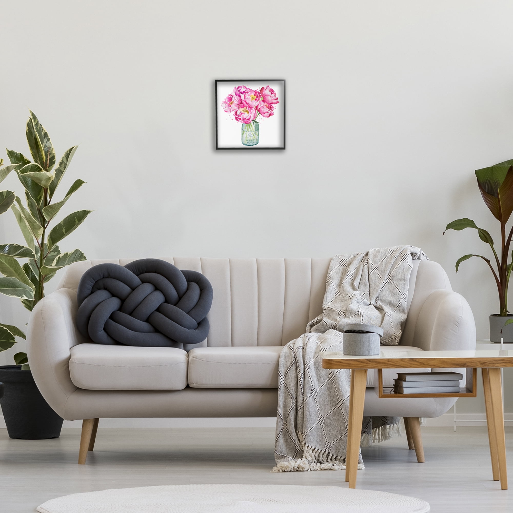 Stupell Industries Pink Peony Jar Botanical & Floral Painting Black Framed Art Print Wall Art, 12 x 12