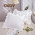 thumbnail image 1 of Euro Pillow Shams - White Throw Pillow Covers Square Cushion Cases with Ruffle Cotton Shabby Chic Rustic Pretty Vintage Lace Bed Euro Pillowcases Cute Plain 36x36 inches 2 Pack, 1 of 6