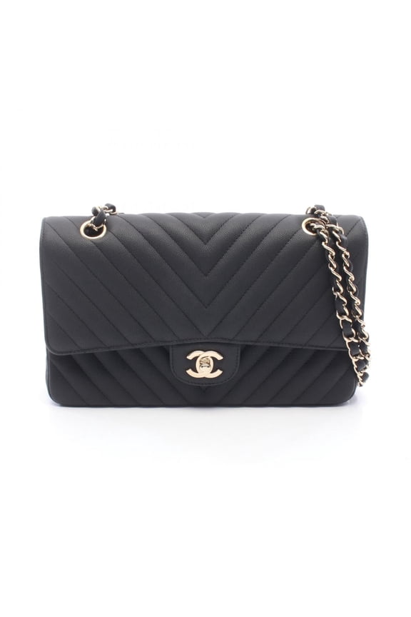Pre-Owned Chanel Chevron V-stitch Double Flap Shoulder Bag/Handbag, Caviar Leather (Grained...