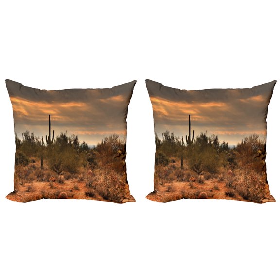 Ambesonne Landscape Throw Pillow Cover 2 Pack, Dramatic Shady Desert, 16", Orange Green