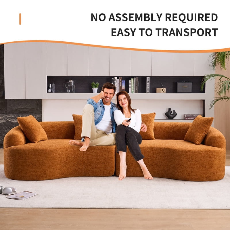 Curved Sectional Sofa with 4 Throw Pillows, Modern Luxury Chenille 4-Seater Cloud Couch with Deep Seat for Living Room, No Assembly Needed