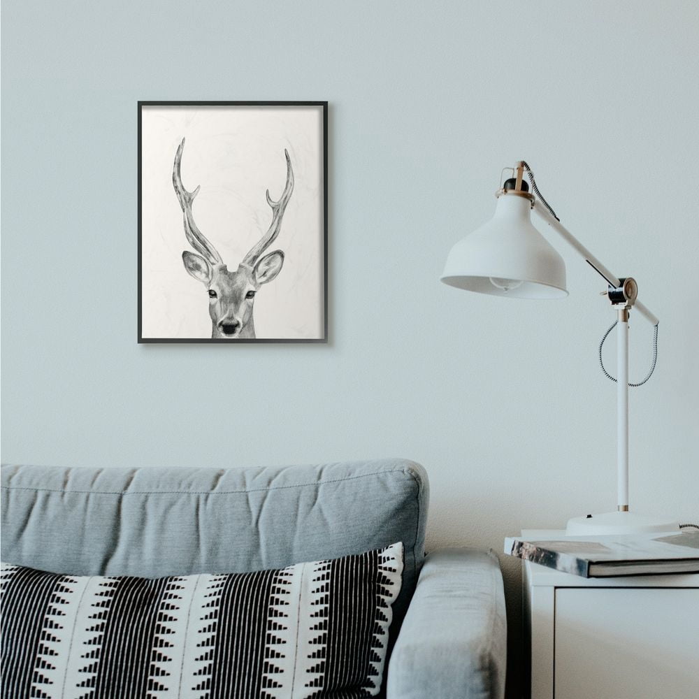 Stupell Industries Deer Portrait Grey Drawing Design Framed Wall Art by Victoria Borges