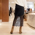 thumbnail image 5 of vigerkar Women Satin Lace Long Skirt Lace Patchwork Maxi Skirt Half Slip Silk High Waist A Line Underskirt (Black, XL), 5 of 9