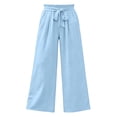 thumbnail image 5 of Women's High Waist Paperbag Bow Wide Leg Pants, Drawstring Flowy Pocket Polyester Trousers, Soft Airy Casual Bottoms for Vacation Social Gatherings Daily | TruHer,Light Blue L, 5 of 9