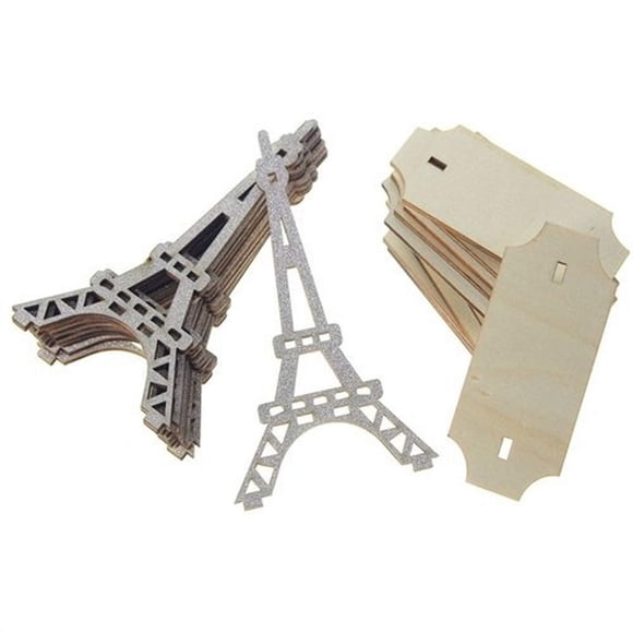 Wooden Eiffel Tower Stand with Glitters, 5-Inch, 10-Piece (Silver)