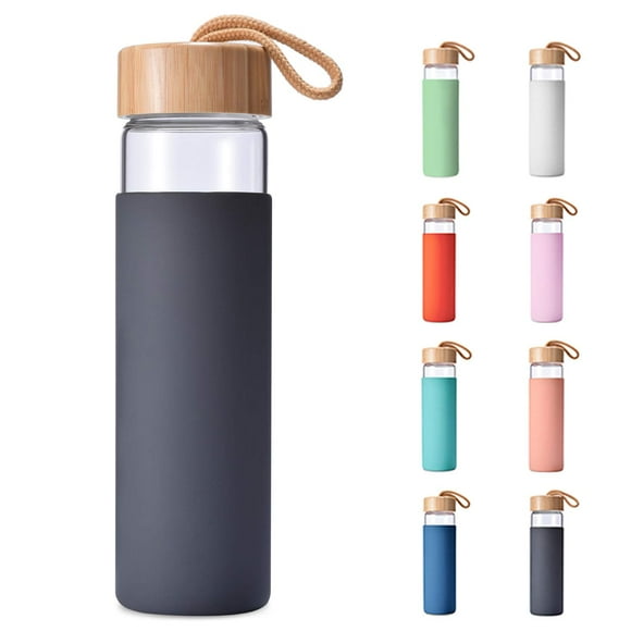 Yomious 20 Oz Borosilicate Glass Water Bottle with Bamboo Lid and Silicone Sleeve â€“ Reusable BPA Free â€“ Cute Drinking Bottle for Women - Shaker Bottle
