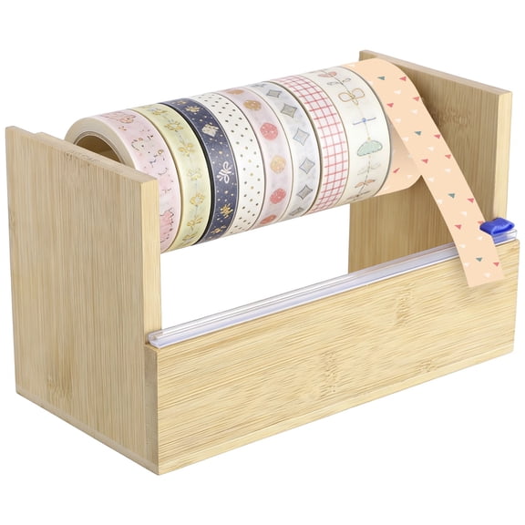 Natural Wood Tape Dispenser with Built-in Cutter, Multi Roll Tape Holder, Desktop Craft Tapes Storage Organizer for Office, Home, Gift Wrapping, 9.4 x 5 x 5.5 in