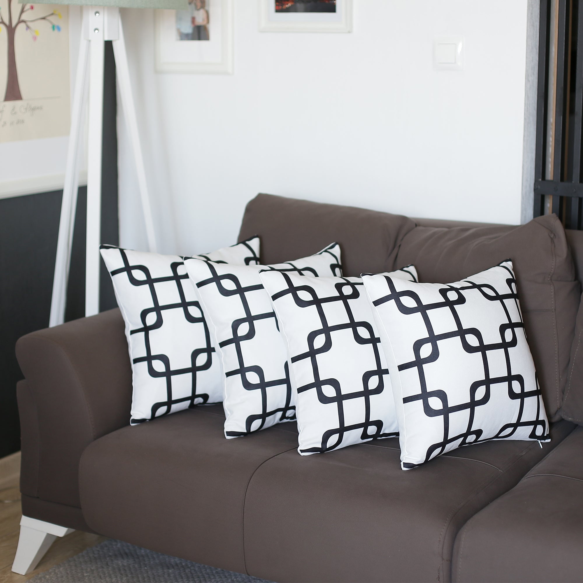 Black and White Geometric Polyester Euro Pillow Covers Set of 4