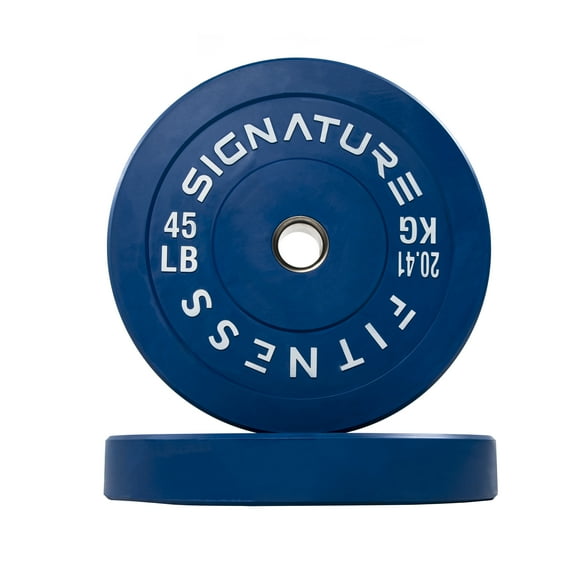 Signature Fitness 2" Olympic Bumper Plate Weight Plates with Steel Hub in Pairs or Sets - 100% Virgin Rubber
