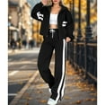 thumbnail image 6 of Womens Fall Sweatsuit 2 Peice Outfits Zip Up Striped Y2K Jacket Wide Leg Pants Matching Tracksuit Set Black S, 6 of 8