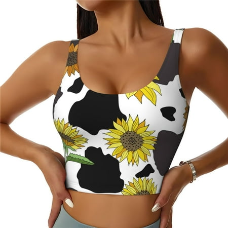 Jgfou Sunflowers Country Print Womens Sports Bra - Padded Workout Sports Bras Crop Tank Top
