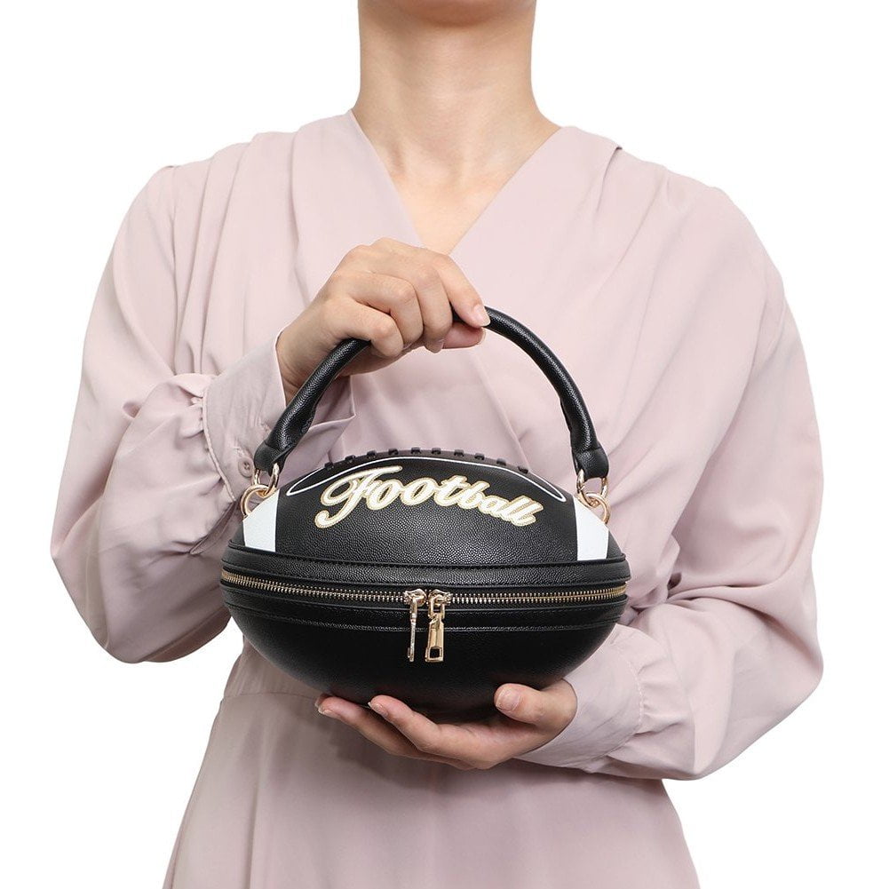 Jiibva Football Shaped Tote Bag Fun Shape Purse for Women Novelty Handbags Chain Crossbody Bag for Teens with Adjustable Shoulder Strap