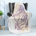 thumbnail image 4 of Zodiac Sagittarius Soft Flannel Fleece Blanket, Roses and Long Haired Centaur Archer on Stained Grunge Background, Cozy Plush for Indoor and Outdoor Use, 50" x 70", Beige and Purple, by Ambesonne, 4 of 5