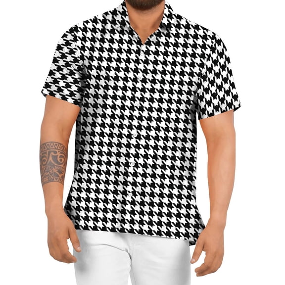 FINALGANG Mens Short Sleeve Polo Shirt Casual Print Button Front Relaxed Fit Collared Shirt For Summer Beach Vacation Daily Wear Black XXXL