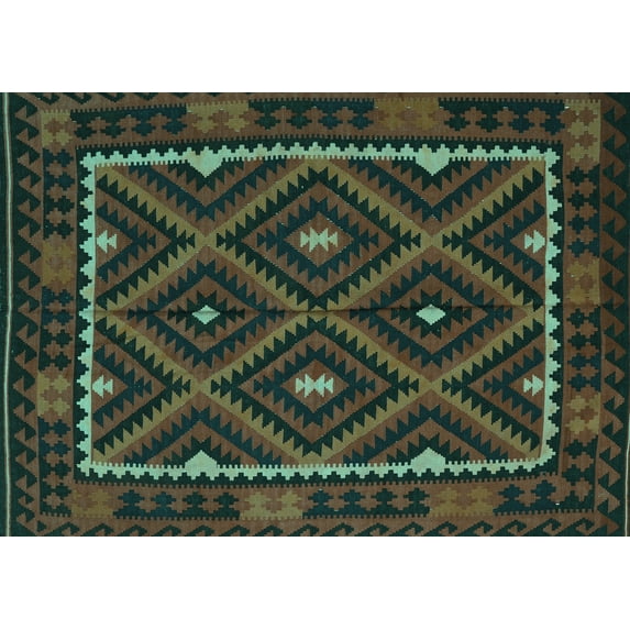 Ahgly Company Indoor Rectangle Oriental Turquoise Blue Traditional Area Rugs, 6' x 9'