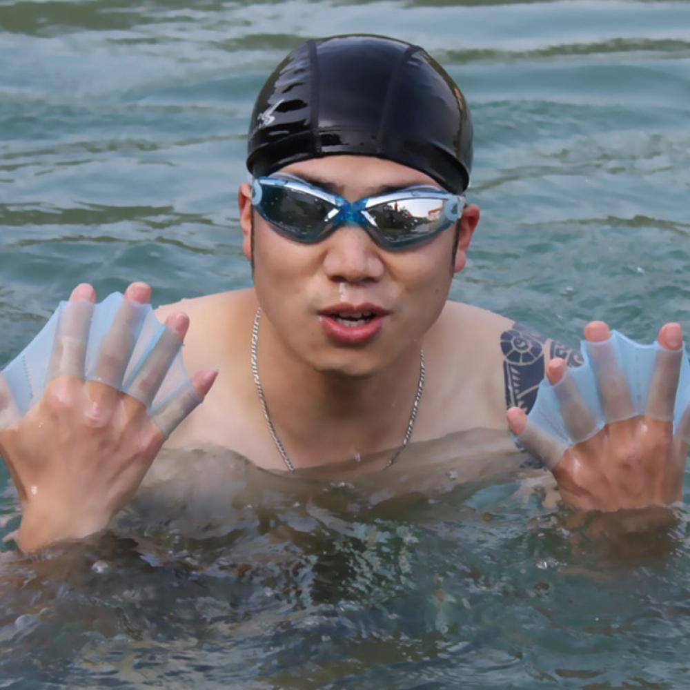 Men Women Frog Palm Hand Gear Swim Training Silicone Webbed Dive Gloves Mittens 