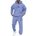 thumbnail image 2 of Domzest Sweatsuits for Men Two-Piece Tracksuits Jogger Drawstring letter Print Fleece Hooded Fall Long Sleeve Athletic Crewneck Sweatsuit Sport Pants Suits Sets Sky Blue XL-Large, 2 of 5