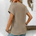 thumbnail image 4 of QUNYINEY Shirts for Women Striped V Neck Casual Short Sleeve Tops Pullover Loose Going Out Shirts, 4 of 5