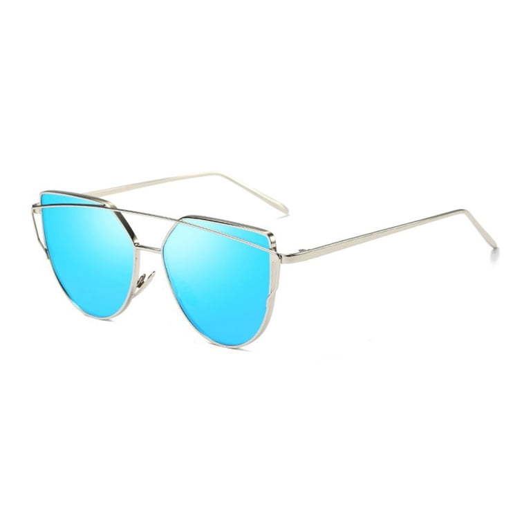 Womens Cat Eye Mirror Flat Lens Silver Frame Fashion  display picture 2