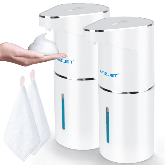 2 Pack Automatic Soap Dispenser, Touchless Rechargeable Dish Soap Dispenser, 3 Level Adjustable Dispensing, 350 ml/13oz Hand Soap Dispensers for Bathroom Kitchen (White)