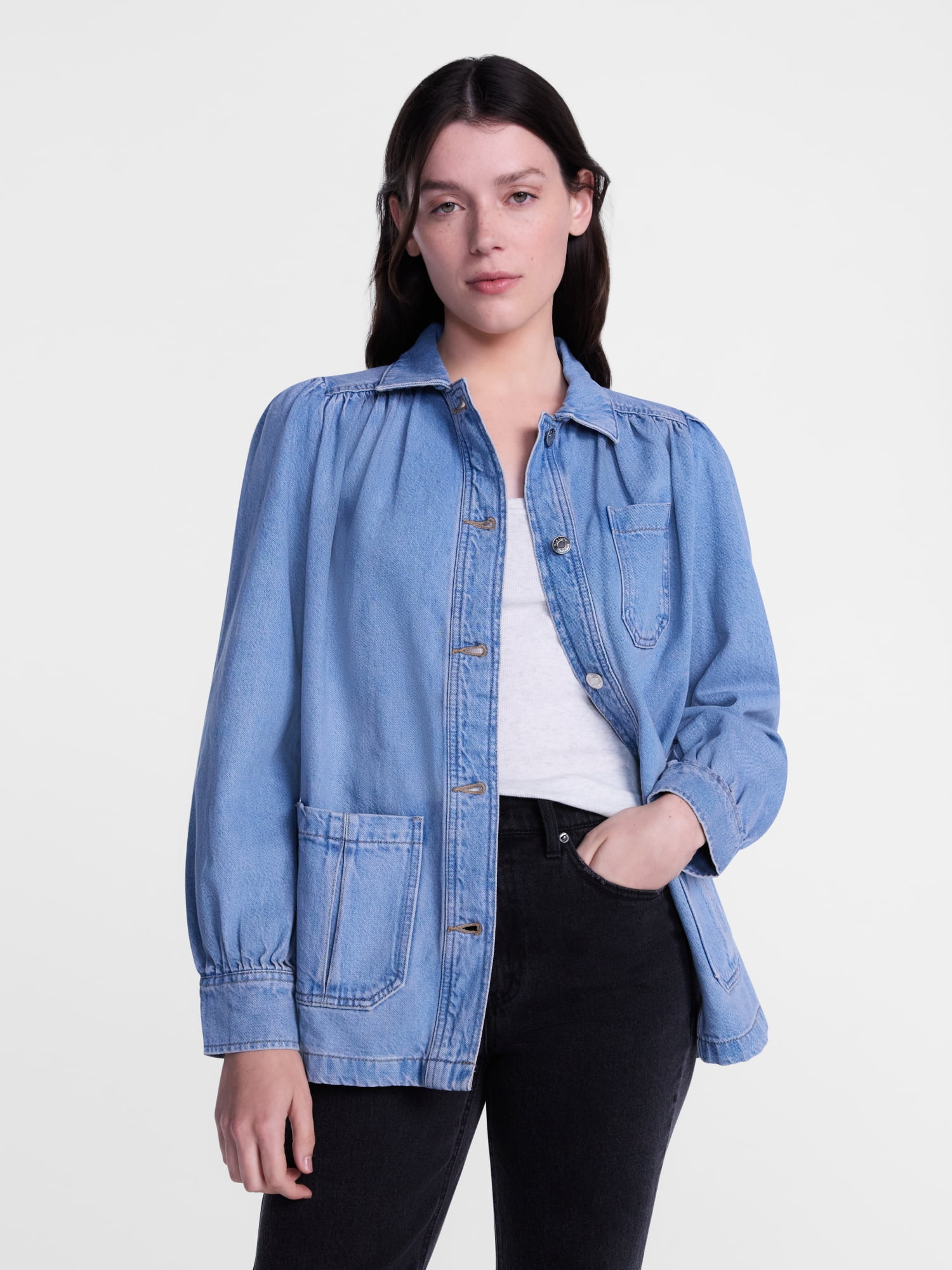 Scenario Women's and Women's Plus Chore Jacket with Long Puff Sleeves, Sizes XS-4X