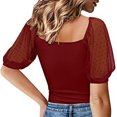 thumbnail image 2 of Timegard Going out Tops for Women Scoop Neck Mesh Puff 1/2 Sleeve Ribbed Tee Comfy Tops Summer Fashion, 2 of 7